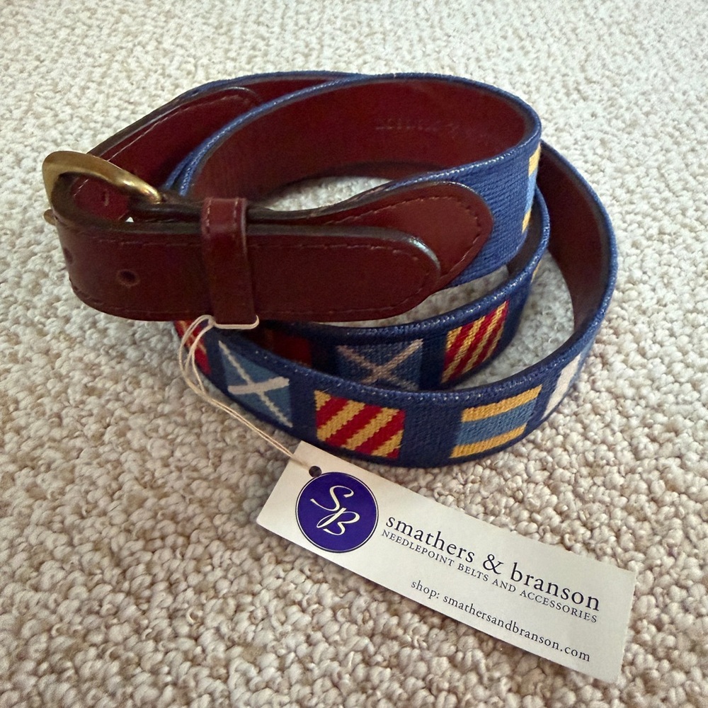 Smathers & Branson Needlepoint- Nautical Signal Flags- Size 44 Belt
